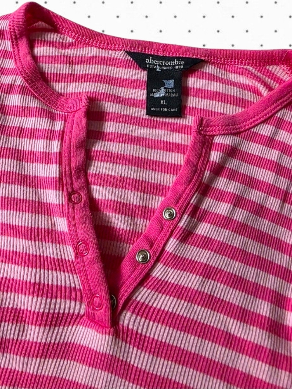 Abercrombie vintage long sleeve ribbed pink striped henley - Picture 4 of 5